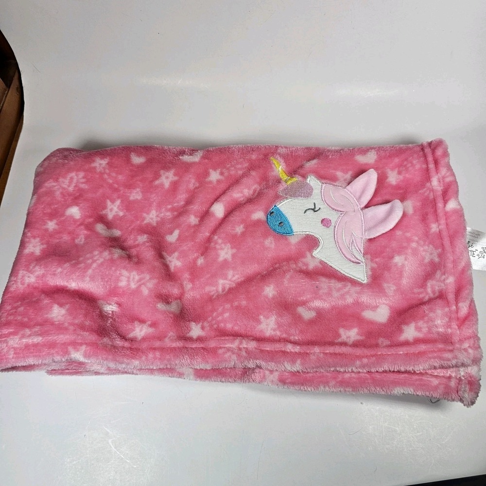 HTF le Bebe FAVORITE Pink Unicorn Stars Hearts Baby Blanket